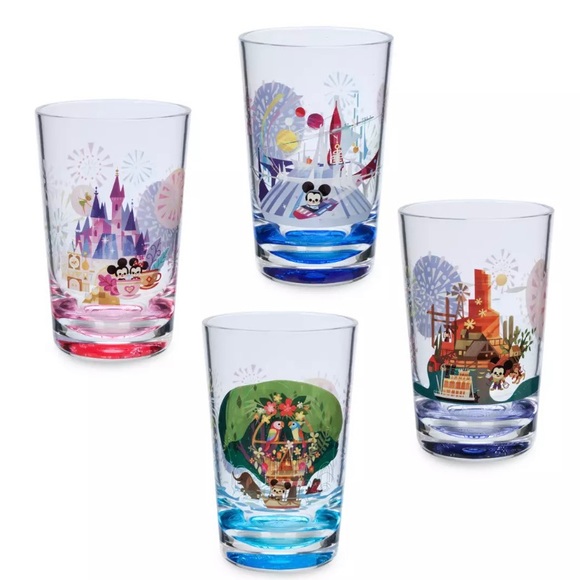 NWT. Disney 4 cups set of colorful drinkware Joey Chou. Plastic glasses